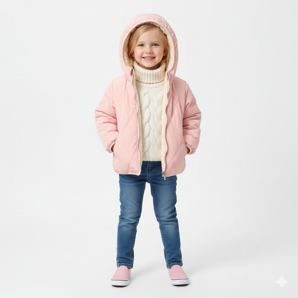 Plush Velvet Lined Winter Puffer Jacket for Kids