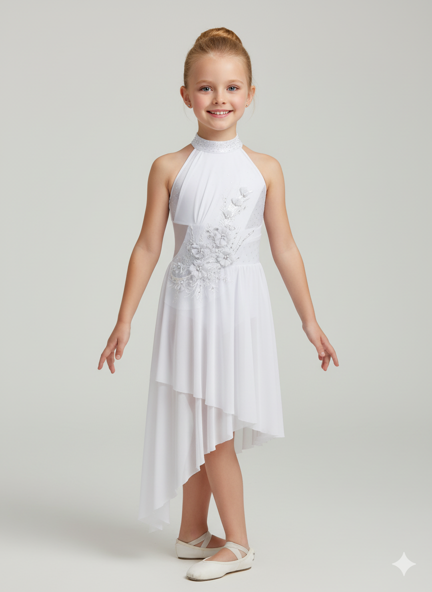 Girl's Lyrical Dance Dress with High-Low Skirt