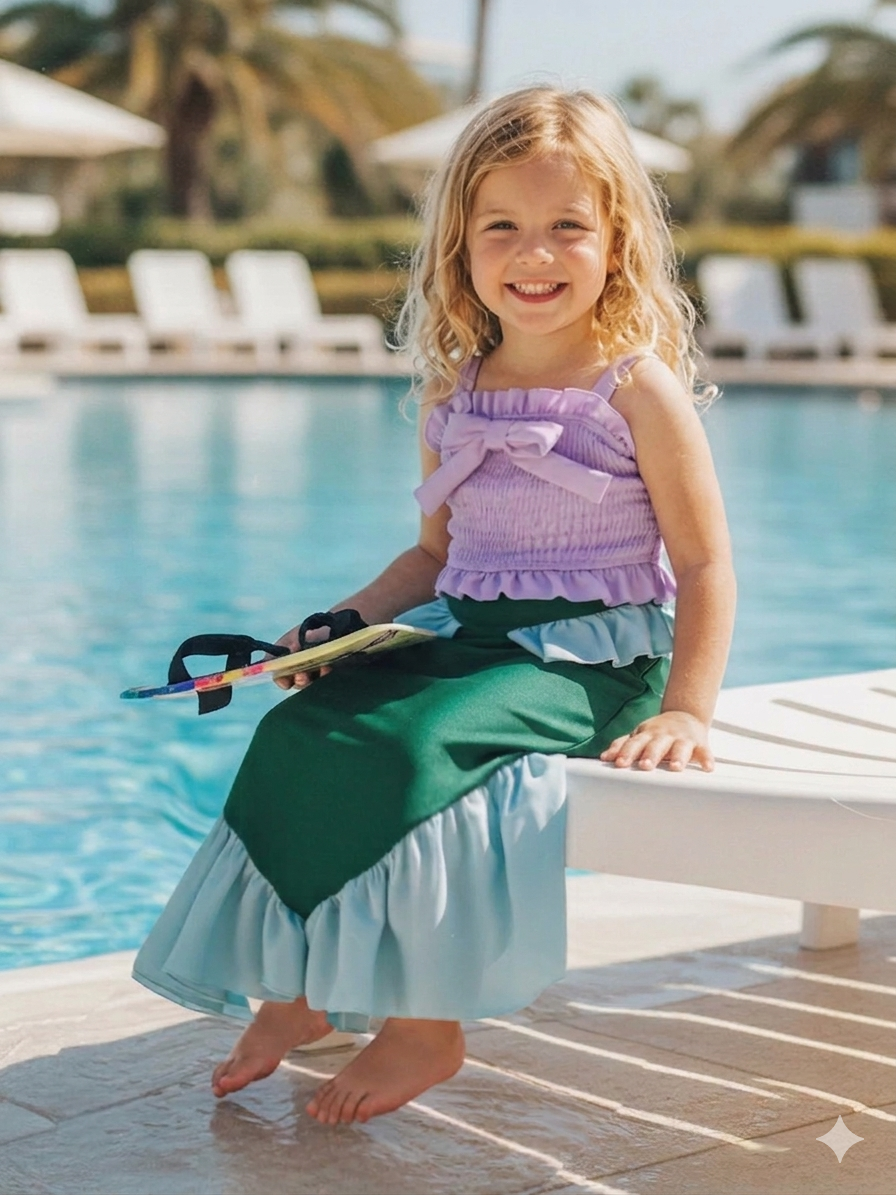 3-Piece Ruffled Swimsuit & Mermaid Skirt Set