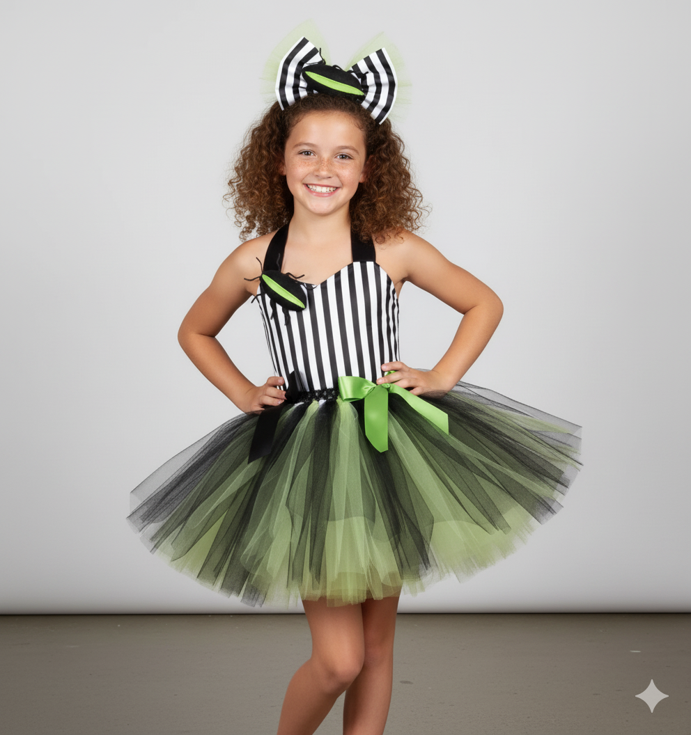 Girl's Spooky Stripe Tutu Dress