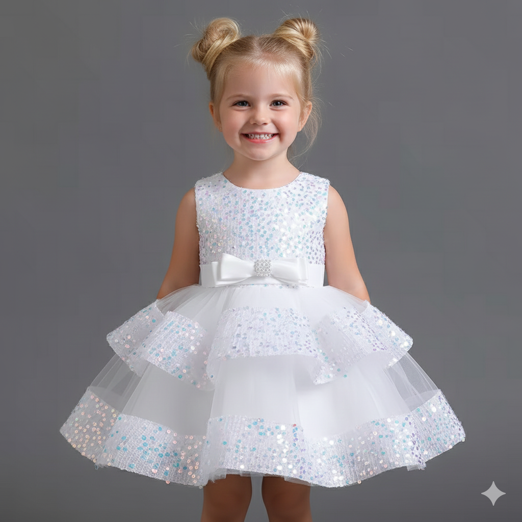 Girls' Sleeveless Sequin & Mesh Party Dress