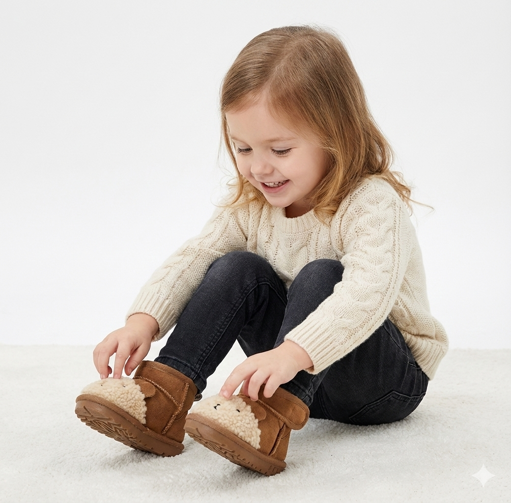 Cartoon Animal Leather & Plush Snow Boots