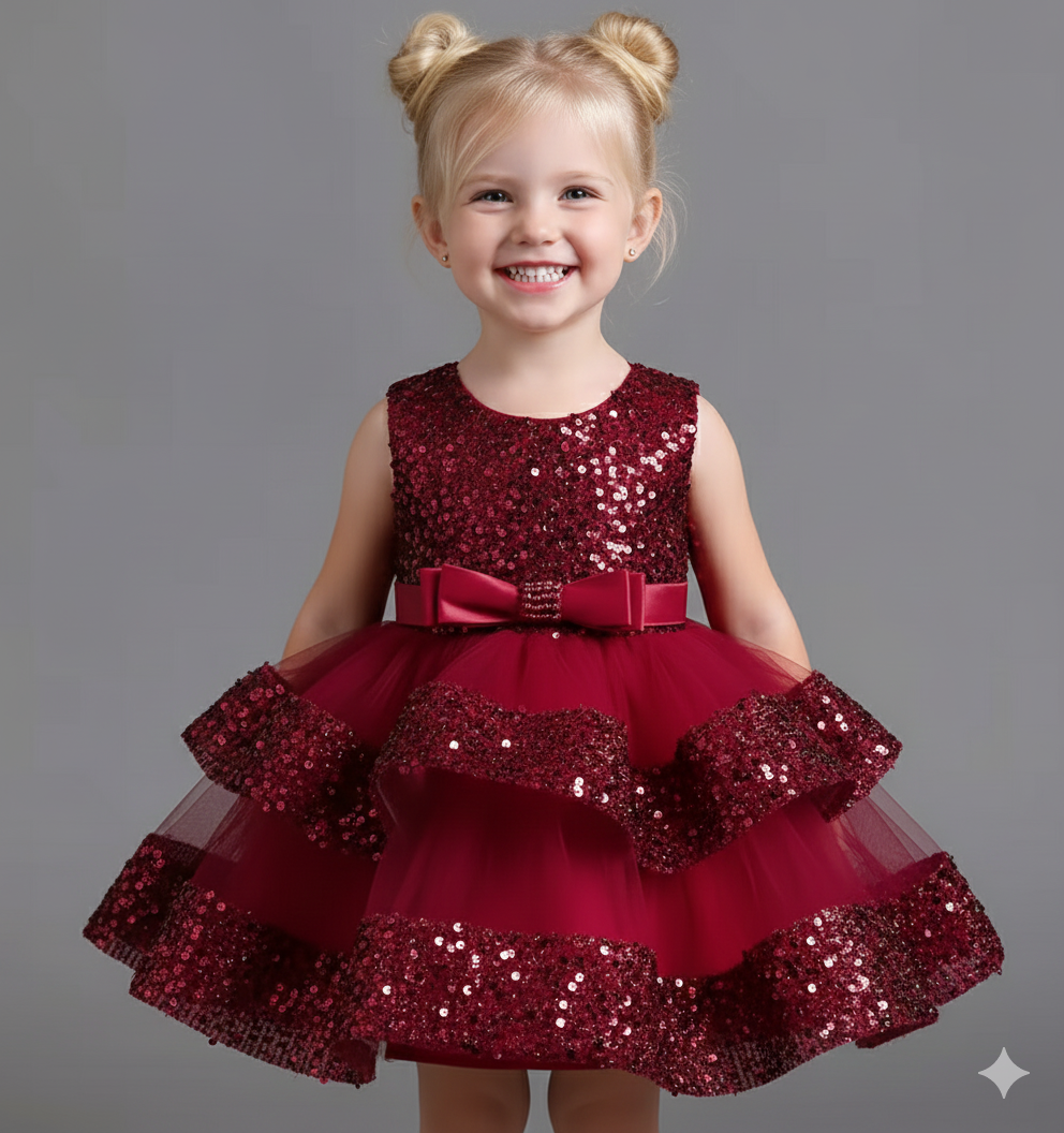 Girls' Sleeveless Sequin & Mesh Party Dress