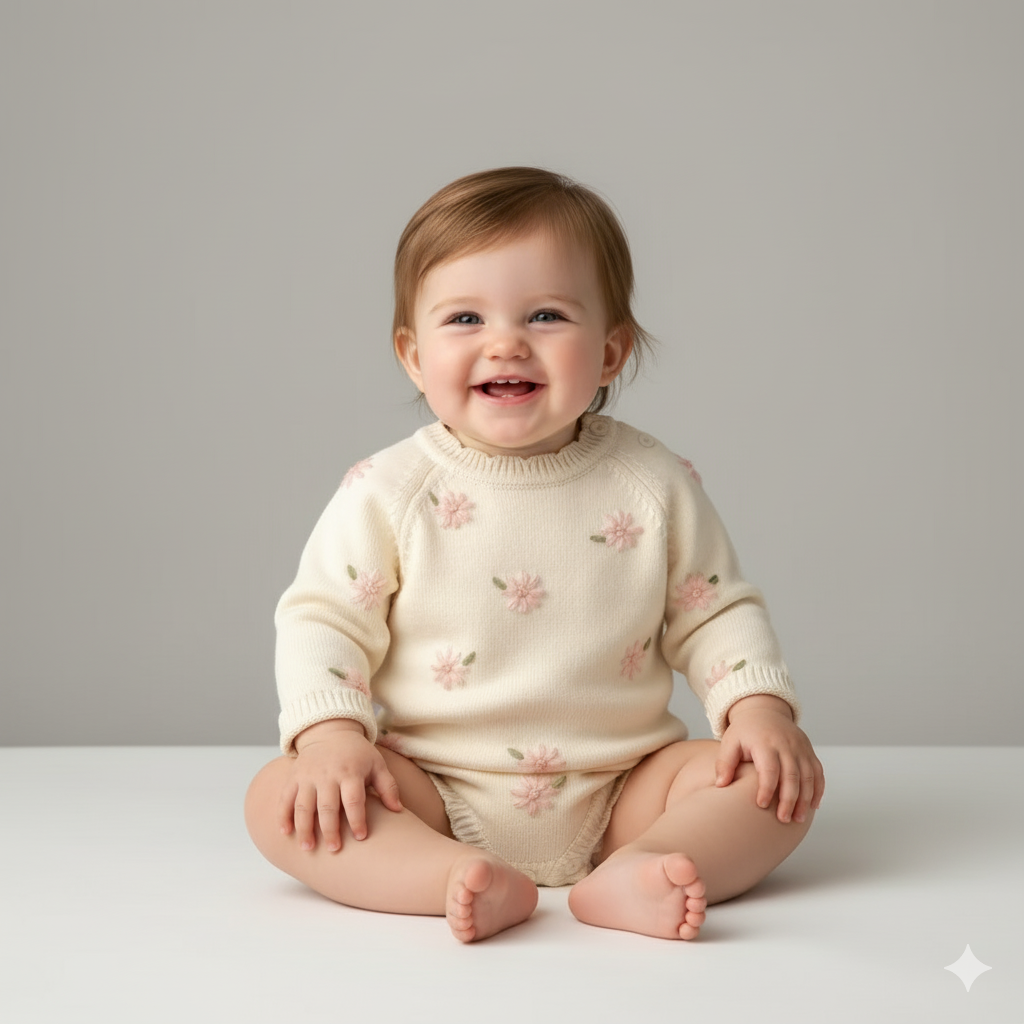 In Full Bloom Floral Embroidered Knit Romper