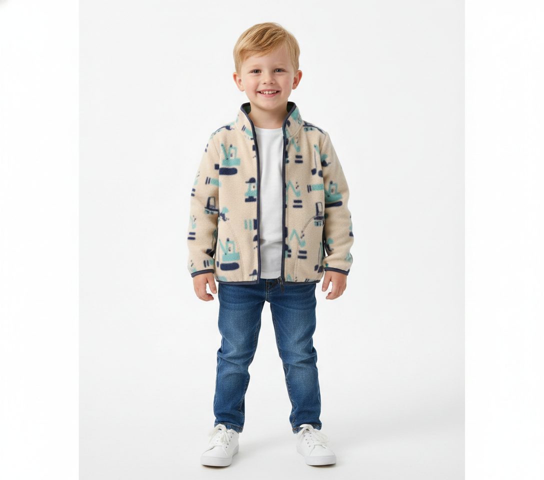 Printed Fleece Zipper Jacket for Boys