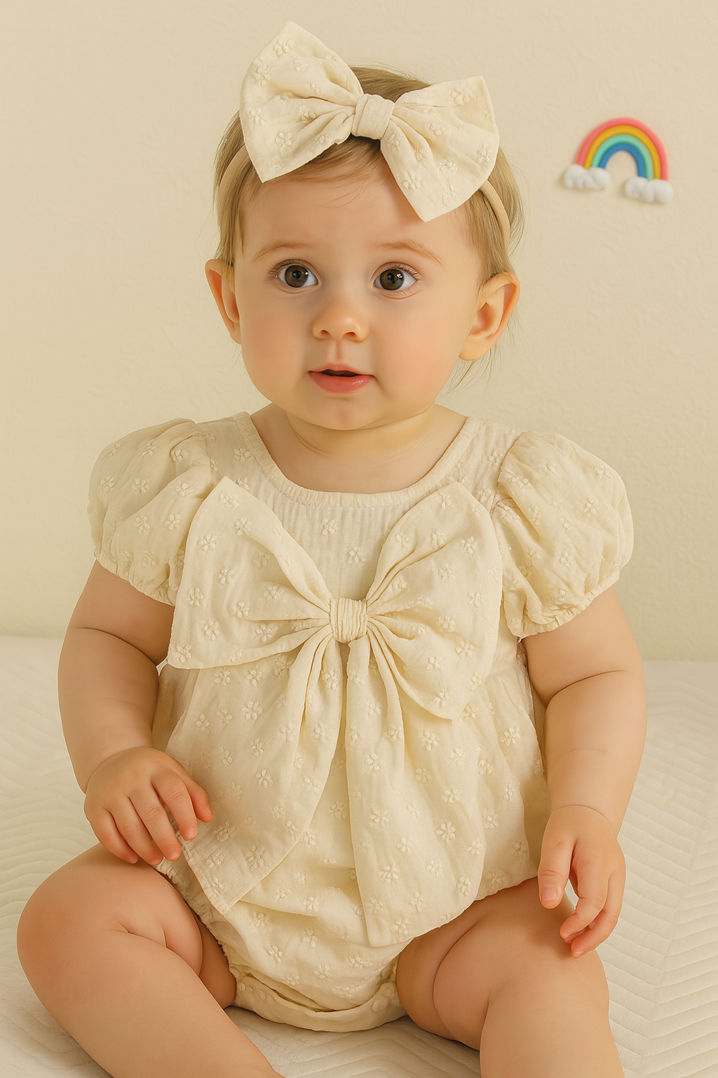 Girl Summer Romper with Bow Headband