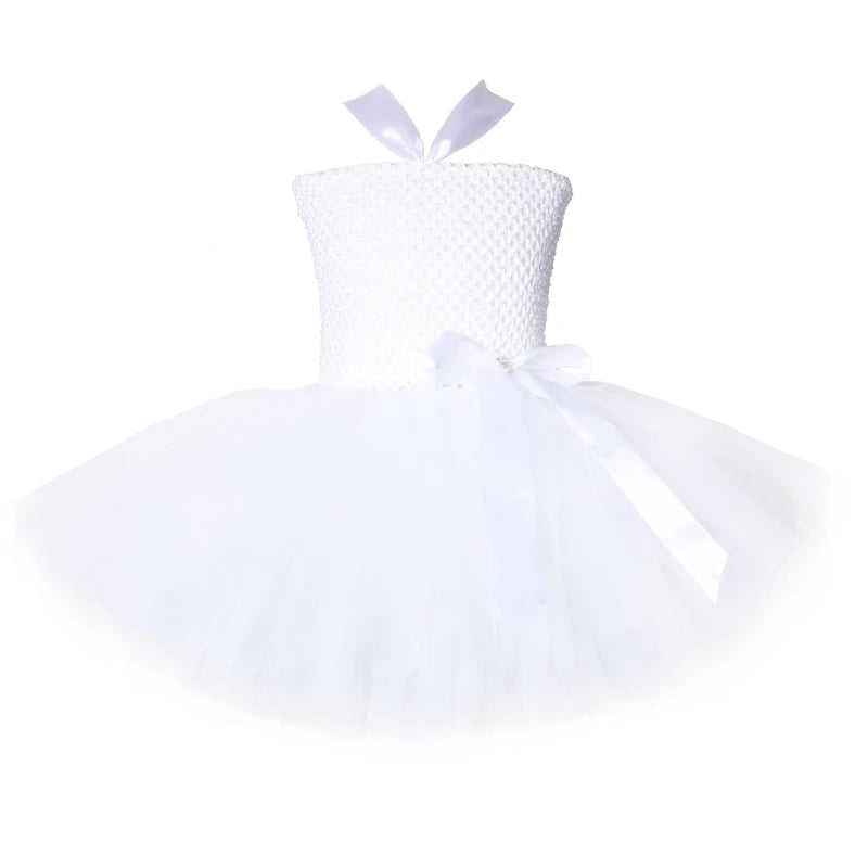 Girls White Angel Tutu Costume Dress