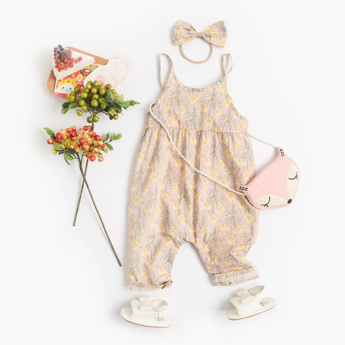 Baby Girl Floral Romper with Matching Headband