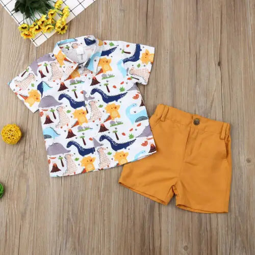 Dinosaur Print Baby Boy Summer Outfit Set