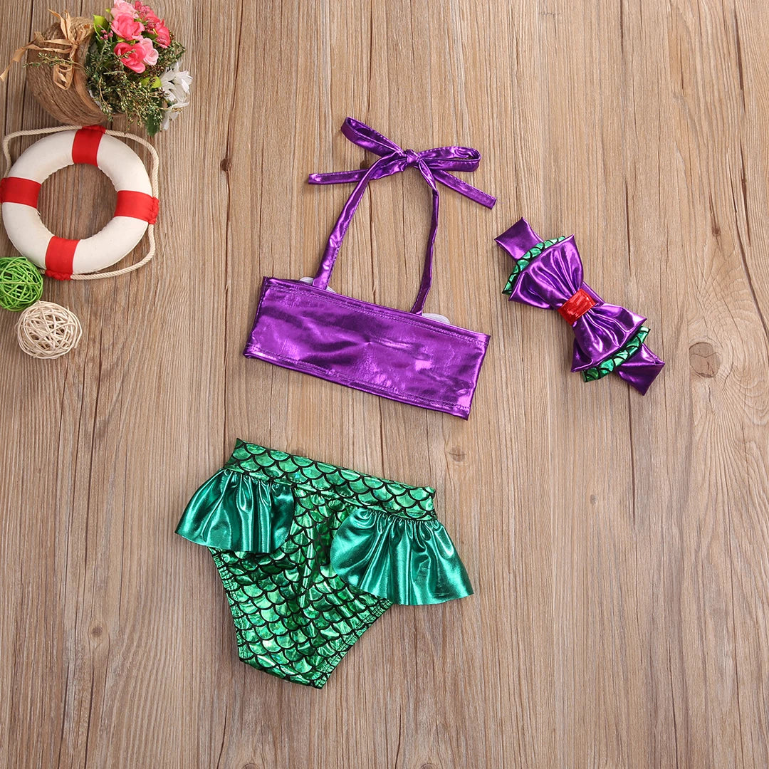 3-Piece Mermaid Tail Bikini & Bow Set