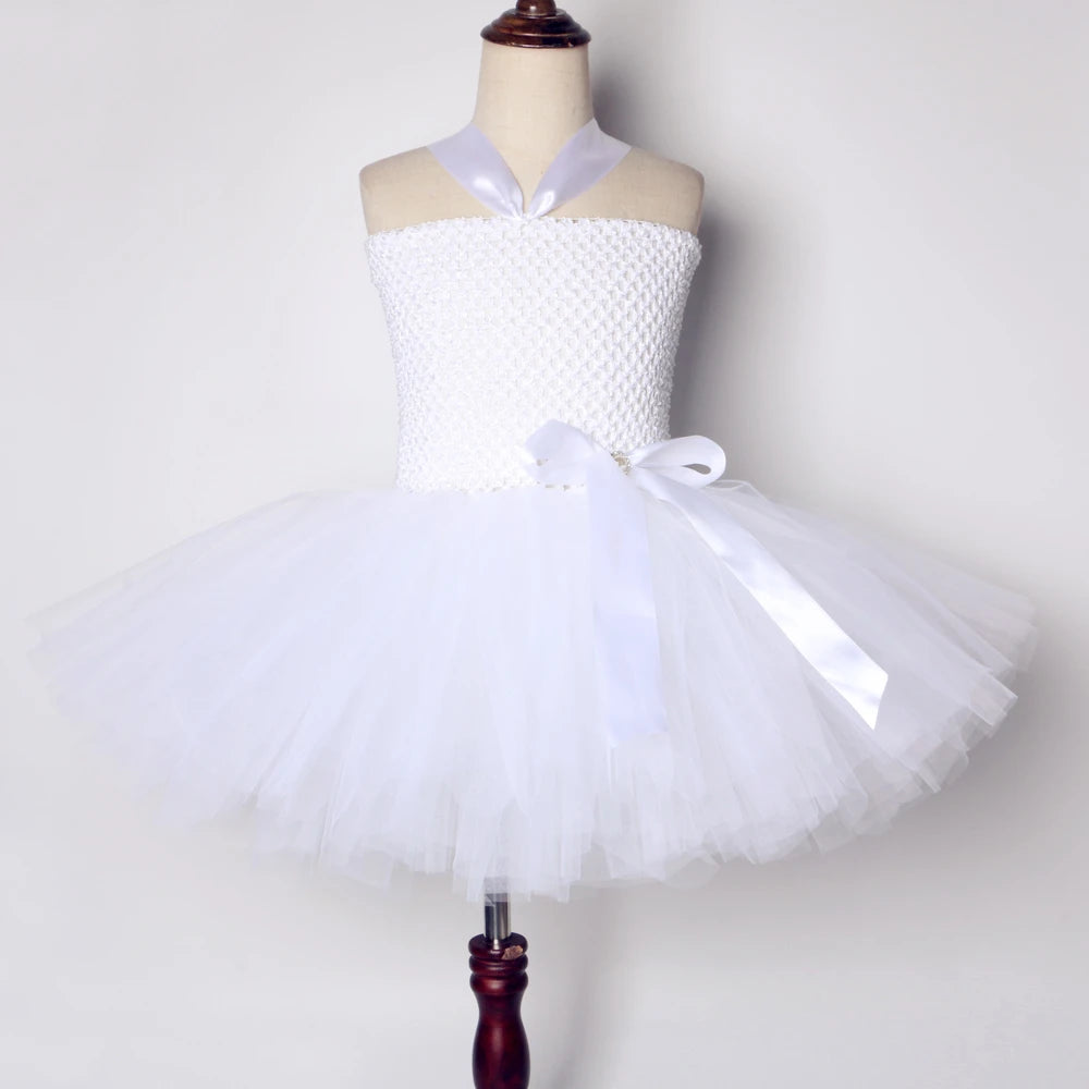 Girls White Angel Tutu Costume Dress