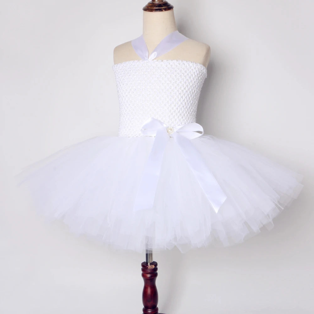 Girls White Angel Tutu Costume Dress