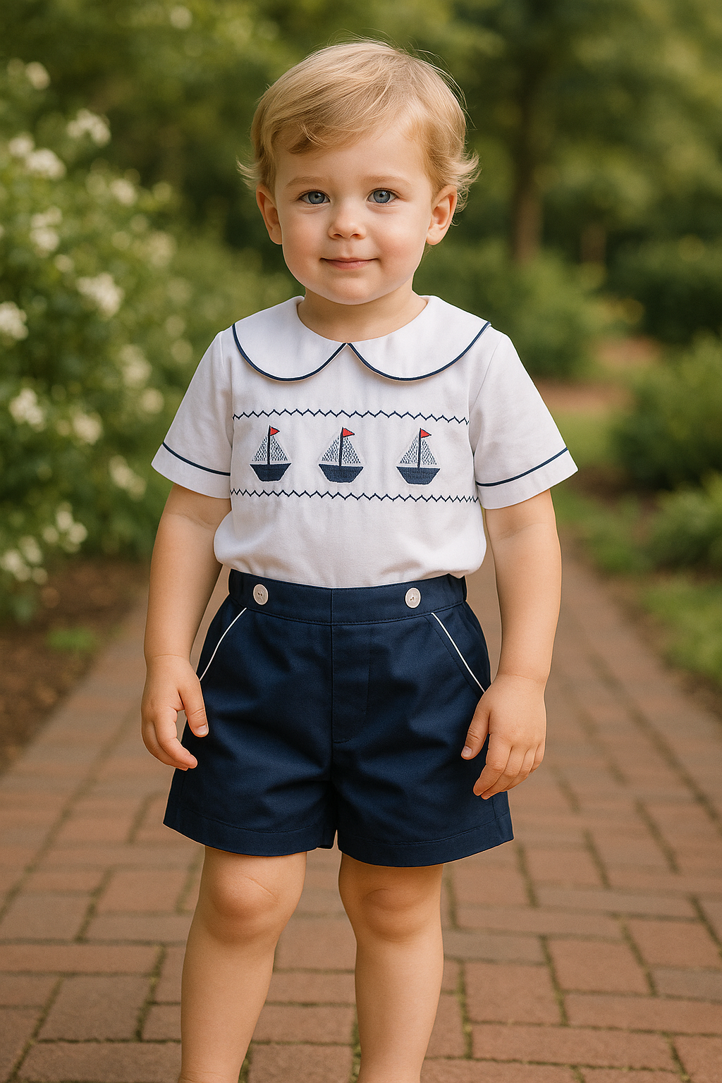 Baby Boy Sailboat Smocked Outfit
