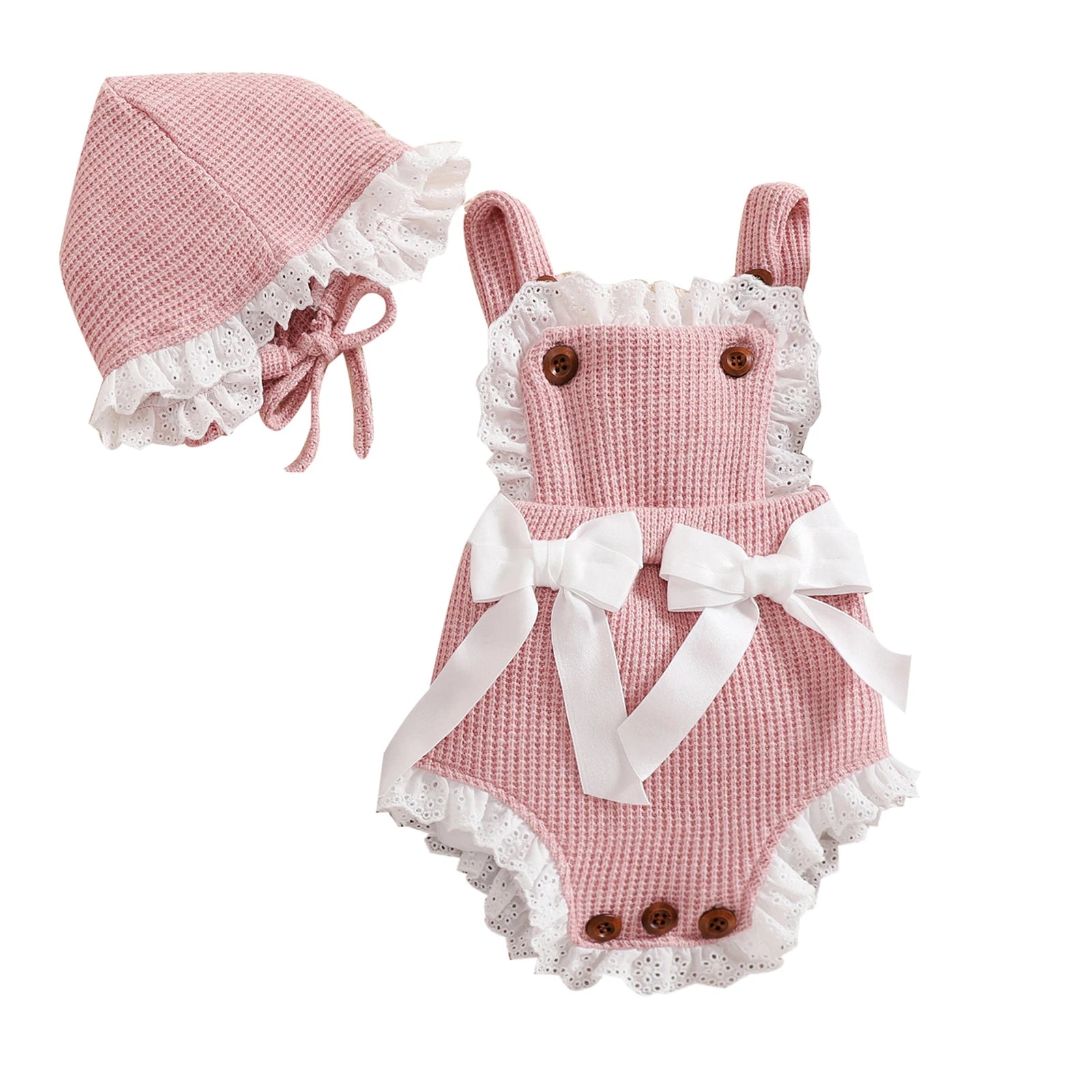 Baby Girl Knitted Romper & Hat Set