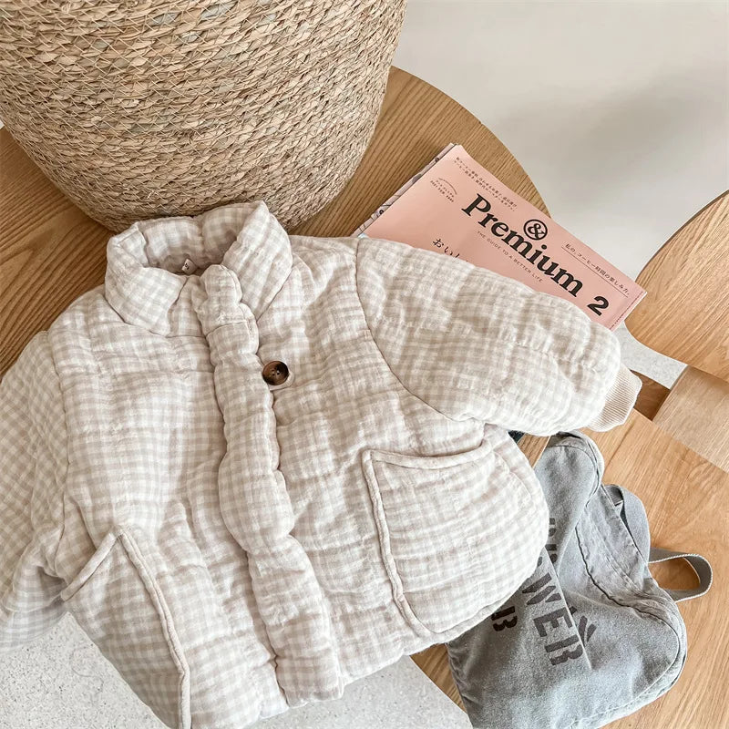 Plaid Fleece-Lined Winter Coat