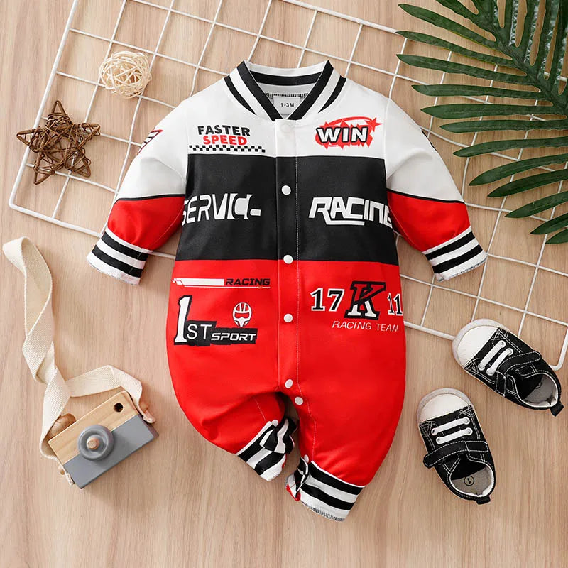 Baby Racing-Style Long Sleeve Romper
