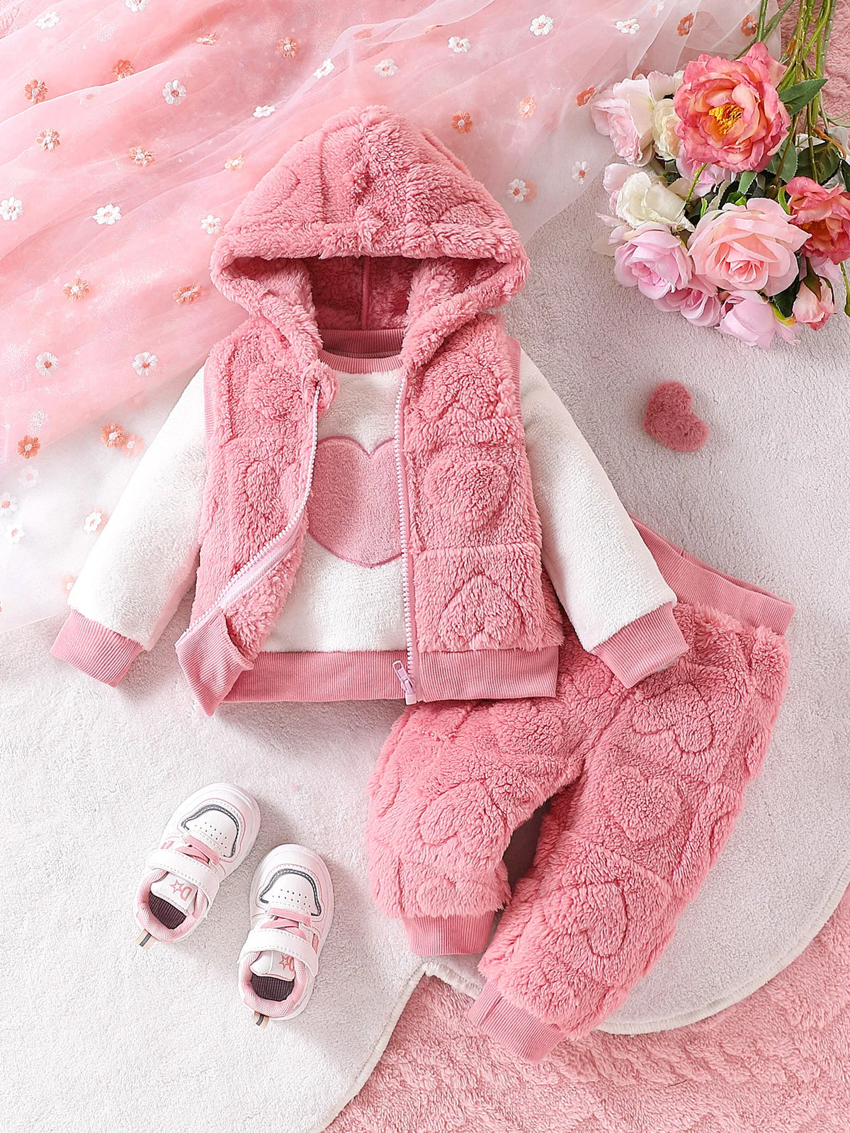Baby Girls’ 3-Piece Plush Love Hooded Set
