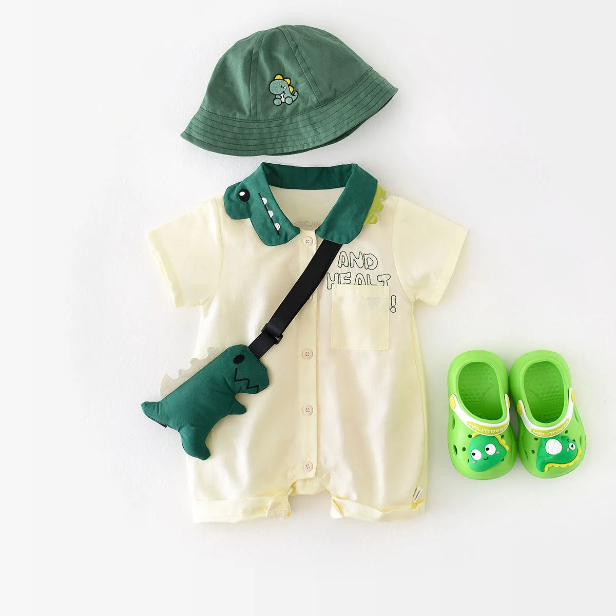 3D Dinosaur Collar Romper with Matching Bag