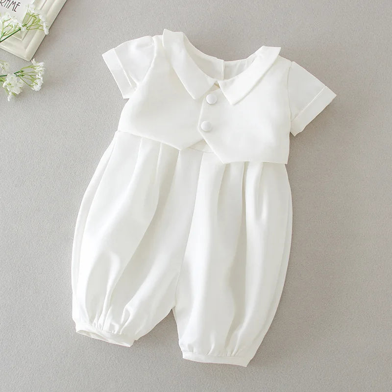 Ivory Baby Baptism Jumpsuit with Hat