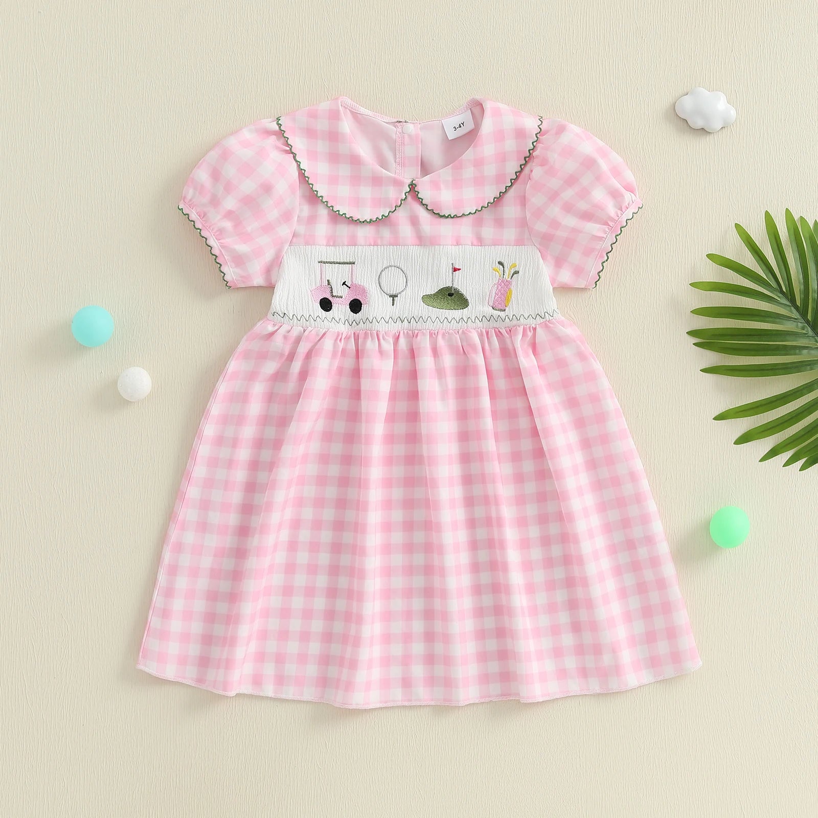 Plaid Embroidered Dress with Doll Collar
