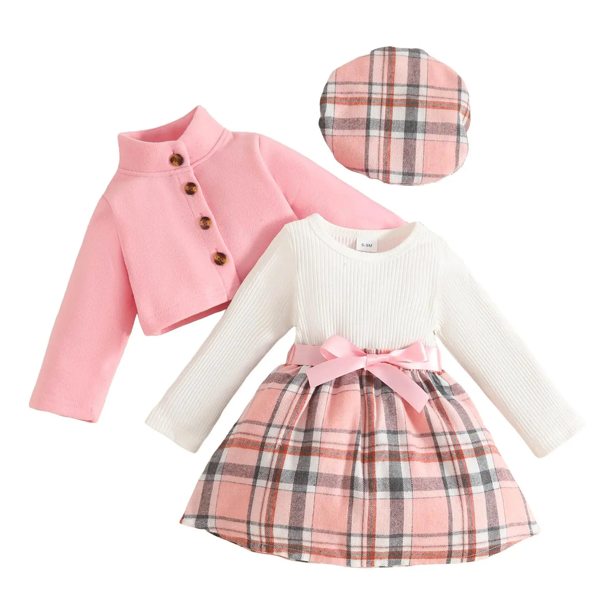 Girl 3-Piece Ruffle Plaid Skirt & Jacket Outfit