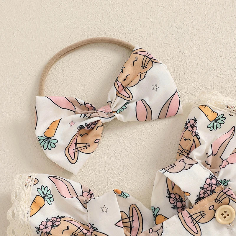2-Piece Easter Rabbit Print Romper & Headband Set