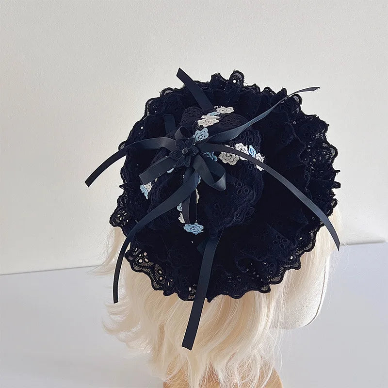 Vintage Lace & Bow Mini Top Hat Hair Clip
