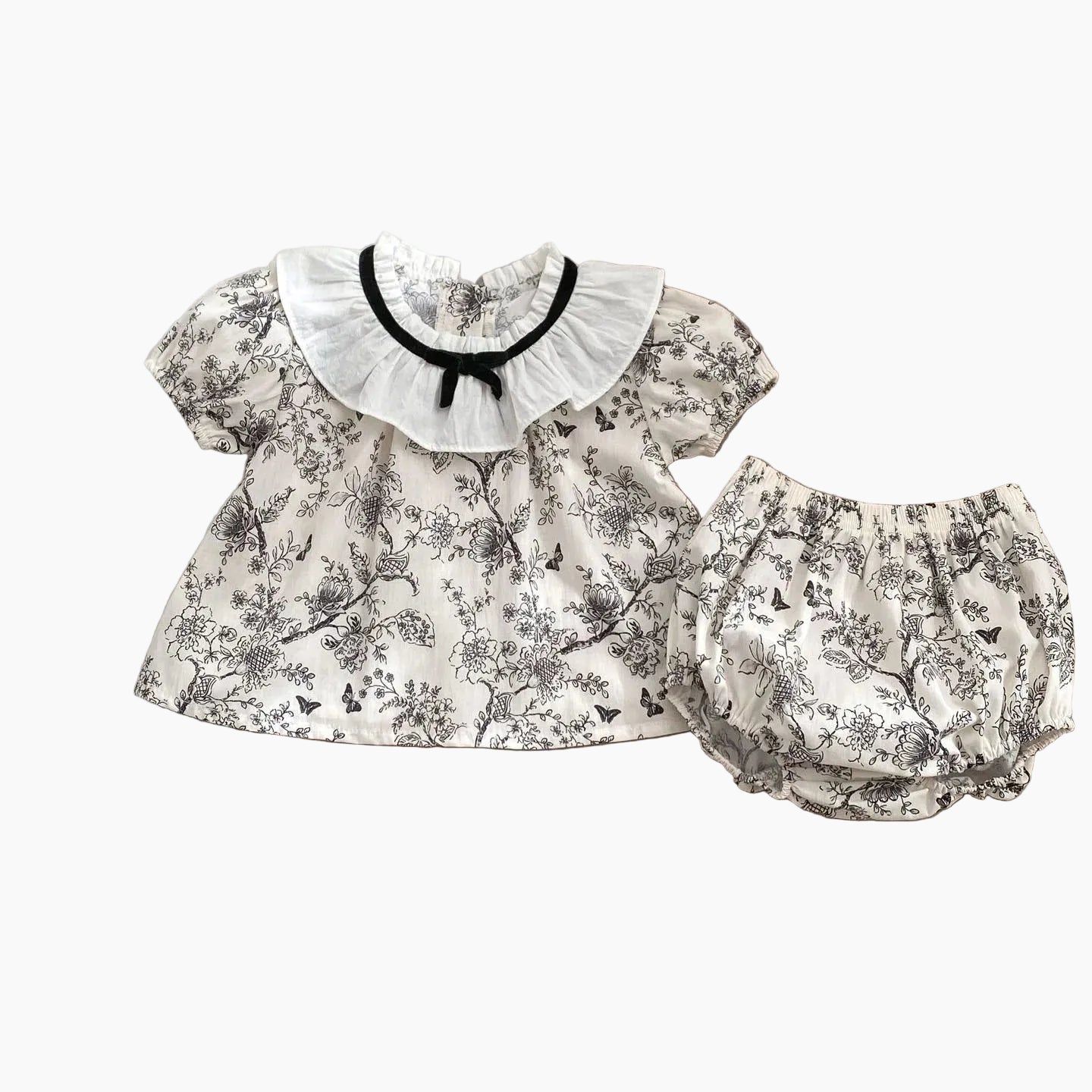 Baby Girls Floral Lace Collar Top and Bloomer Set