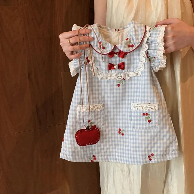 Embroidered Cherry Design dress and Matching Bag
