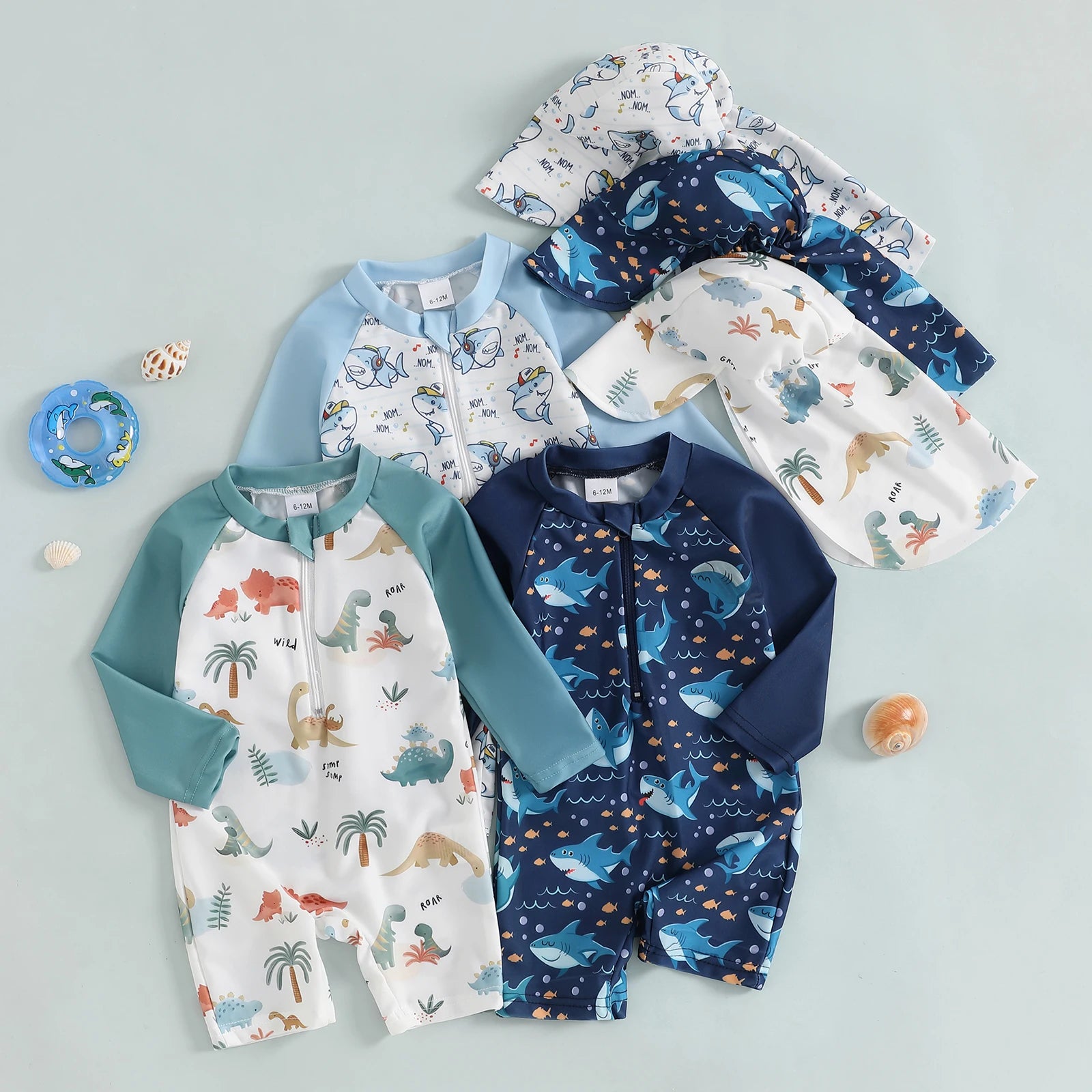 Baby Boy Rash Guard Swimsuit with Swim Cap