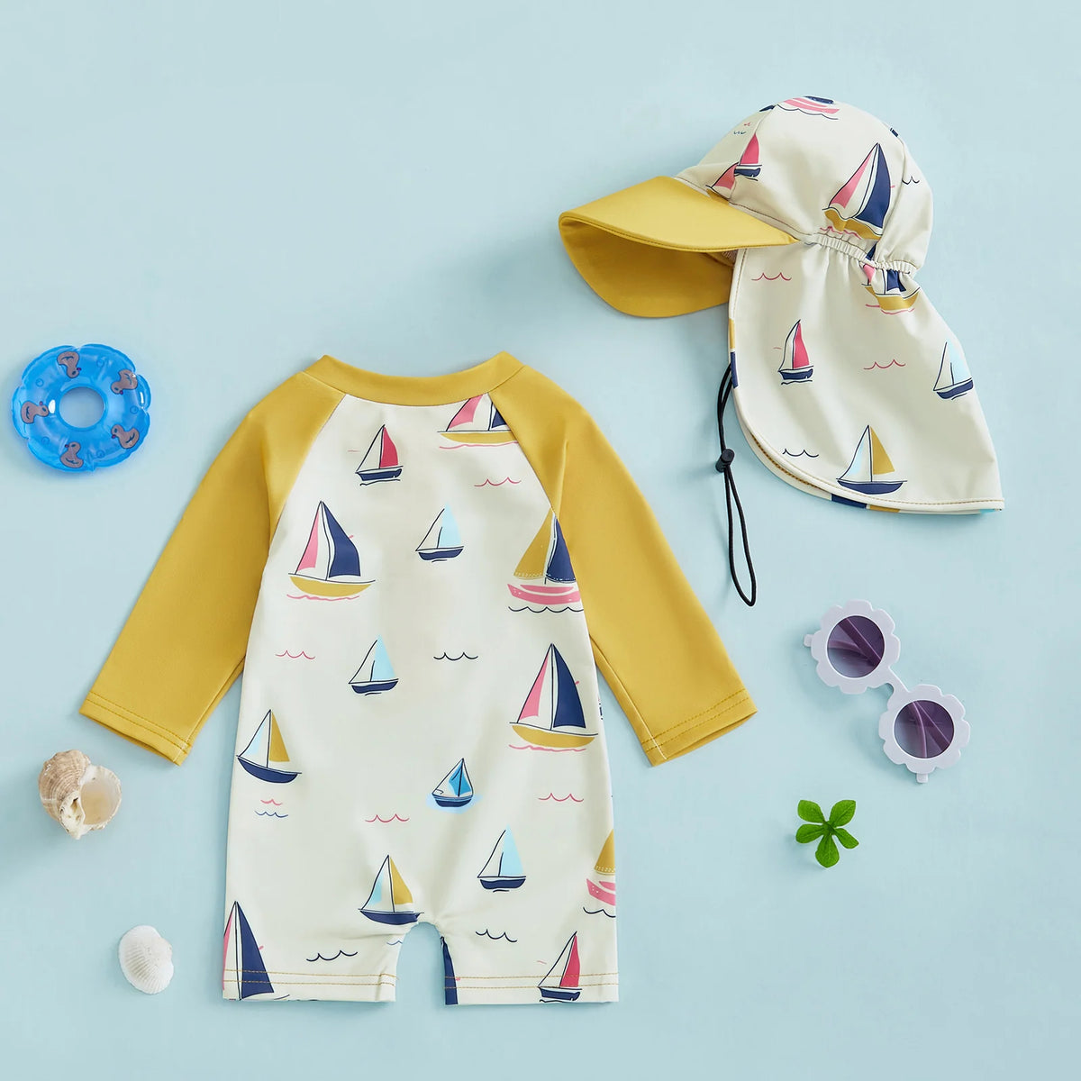 Toddler Sailboat Swimsuit with Sun Hat