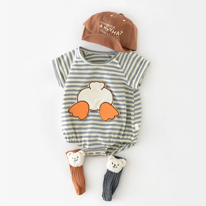 Cute Cartoon Duckling Striped Bodysuit