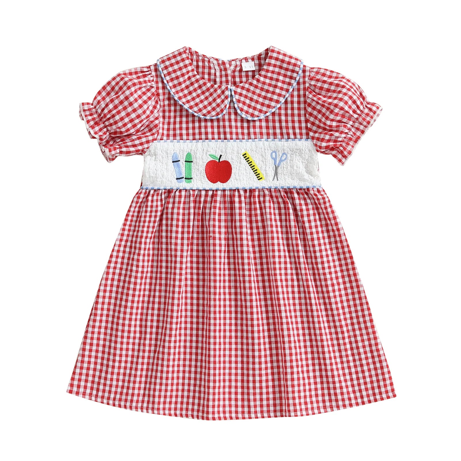 Apple Embroidery Plaid Dress