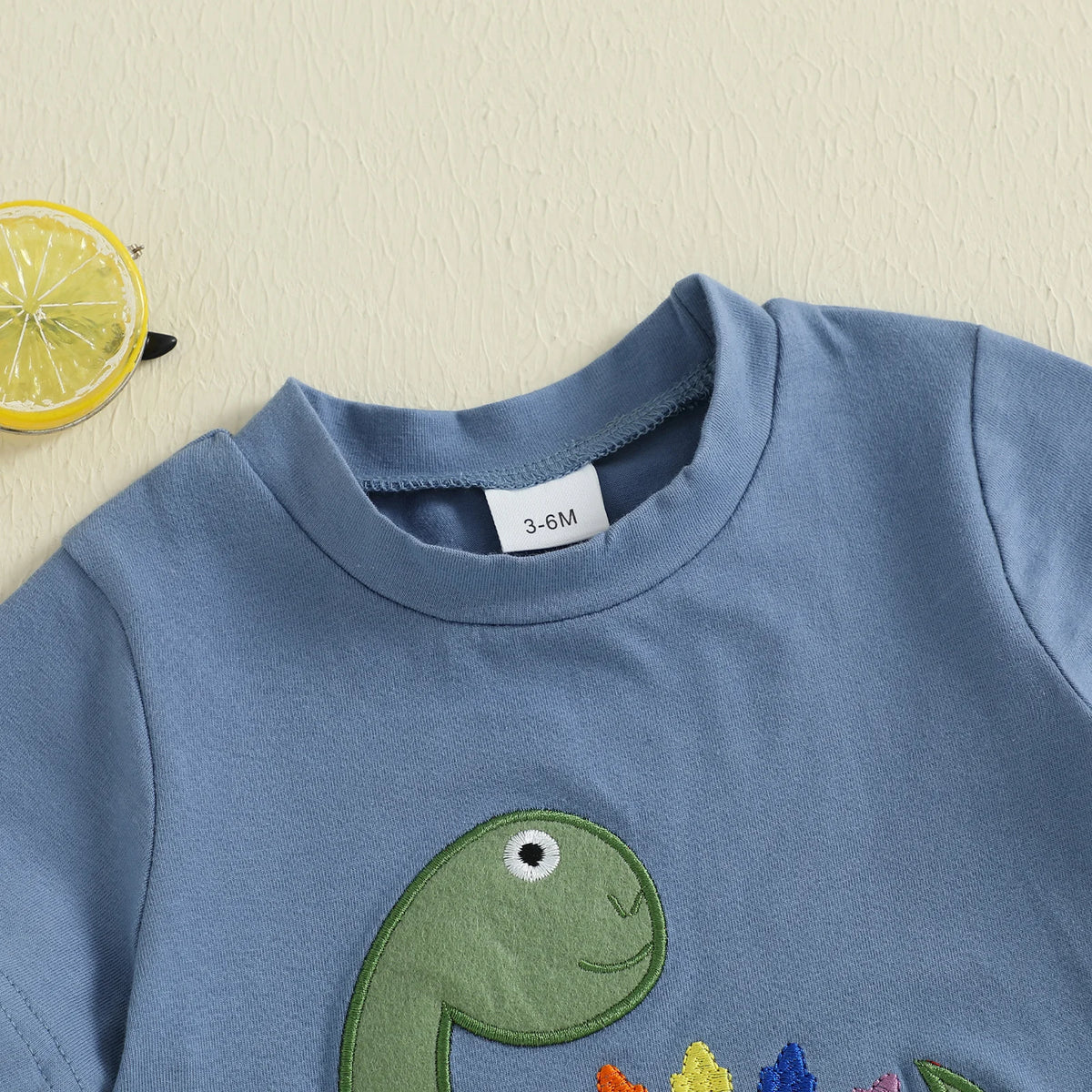 Toddler Boy Dinosaur Embroidery T-Shirt & Striped Shorts 2-Piece Summer Set