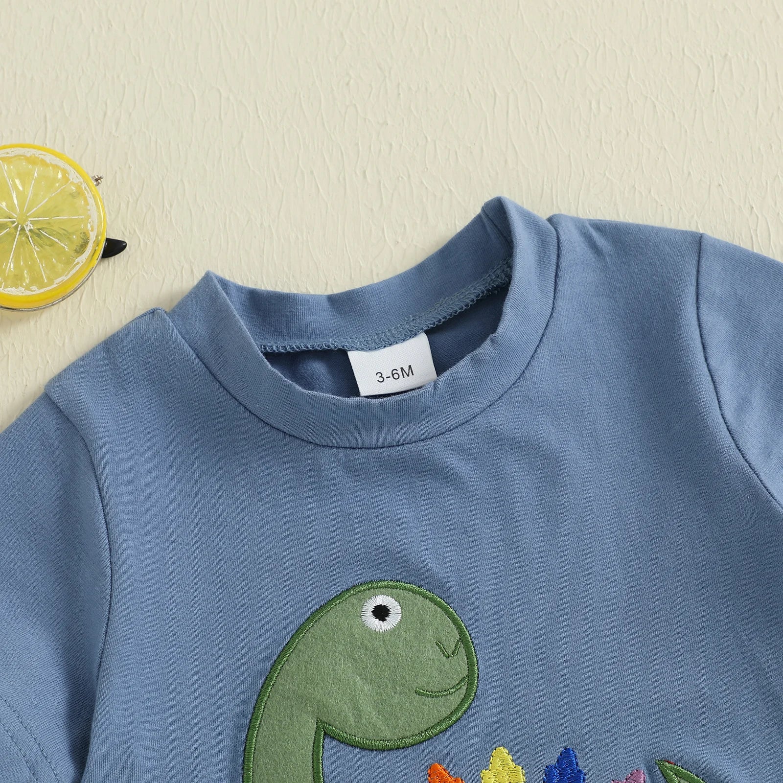 Toddler Boy Dinosaur Embroidery T-Shirt & Striped Shorts 2-Piece Summer Set