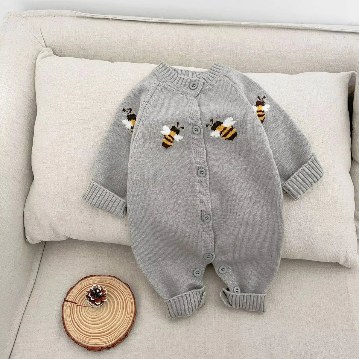 Little Bee & Tiger Knitted Baby Romper