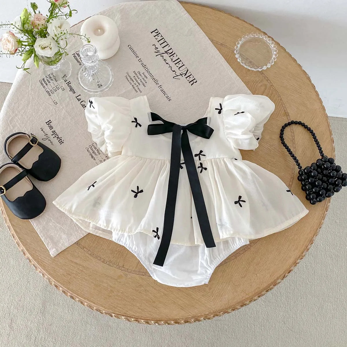 Baby Girl Bubble Sleeve Bow Romper