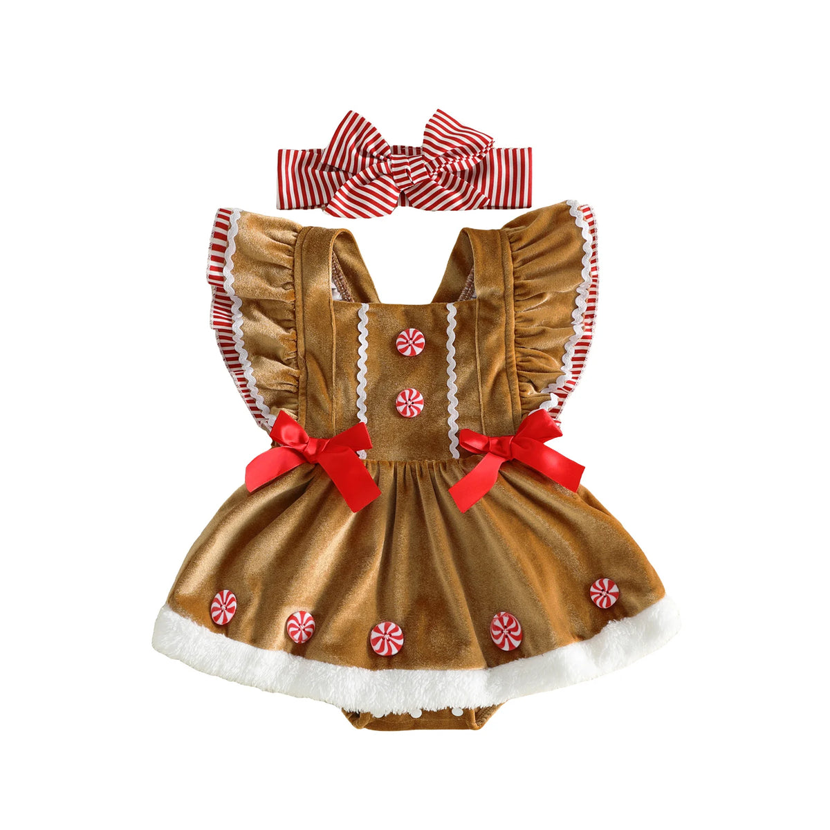 Baby Girls Christmas Romper Dress Outfit with Headband