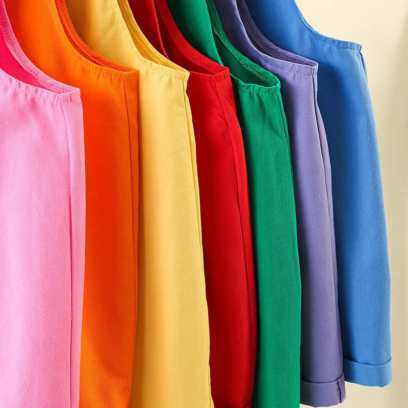 Kids Colorful Candy Color Overalls Shorts