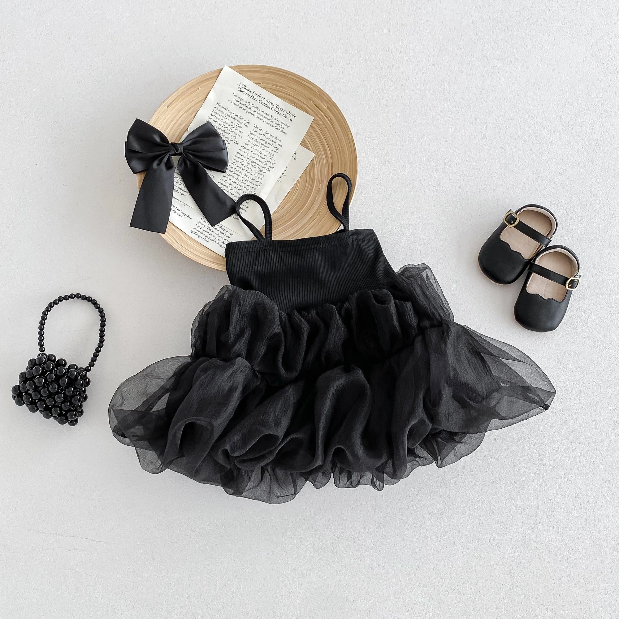 Black Puff Ball Mesh Sling Dress