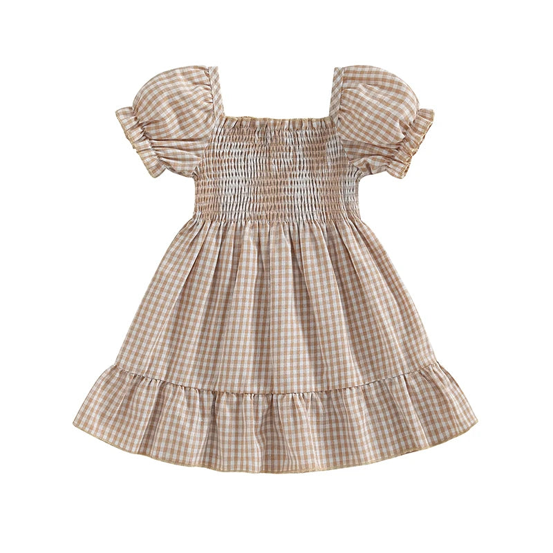Sweet Summer Puff Sleeve Plaid Dress