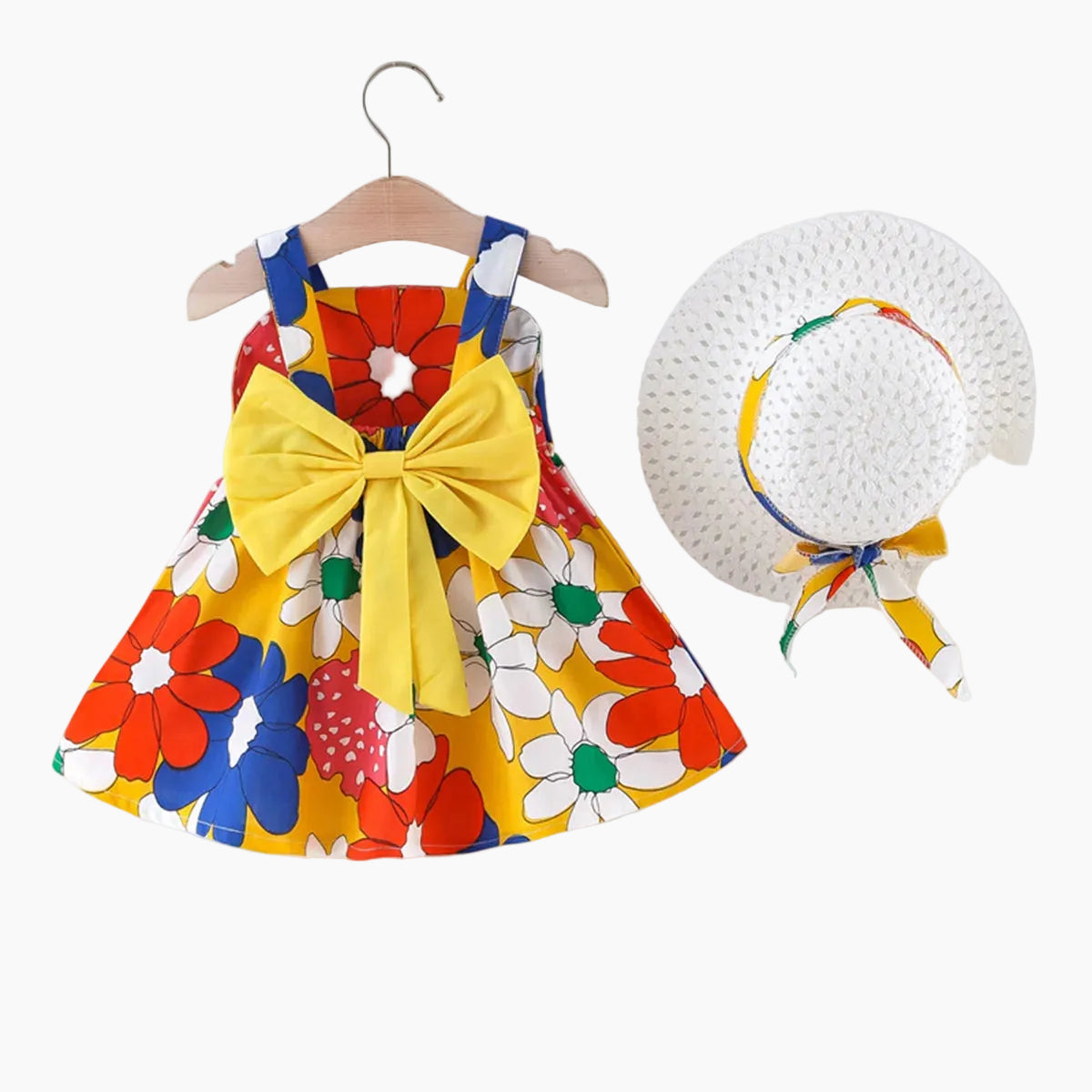 2-Piece Floral Bow Dress & Hat Set for Girls