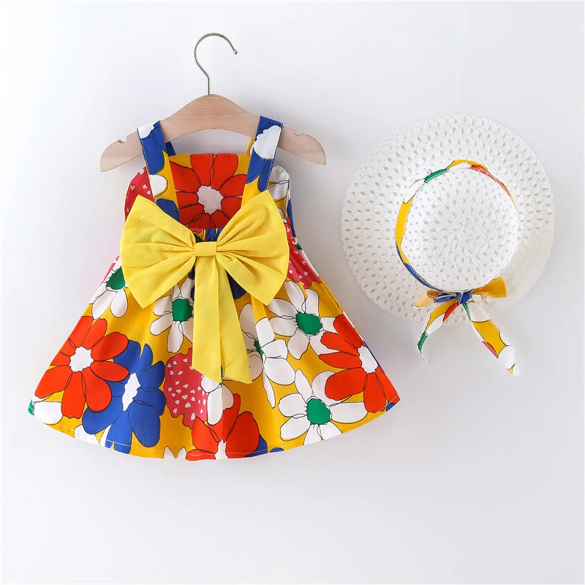 2-Piece Floral Bow Dress & Hat Set for Girls