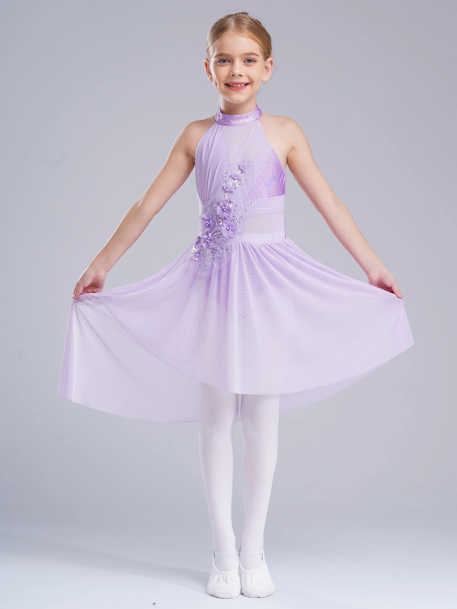 Girl's Lyrical Dance Dress with High-Low Skirt