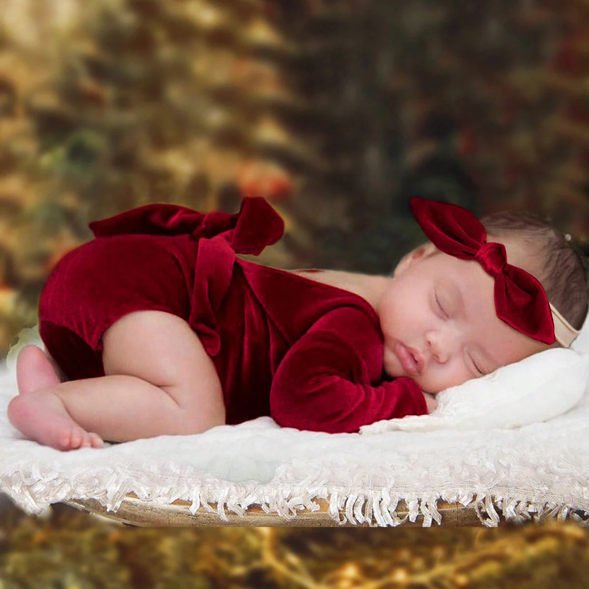 Newborn Burgundy Christmas Romper Outfit