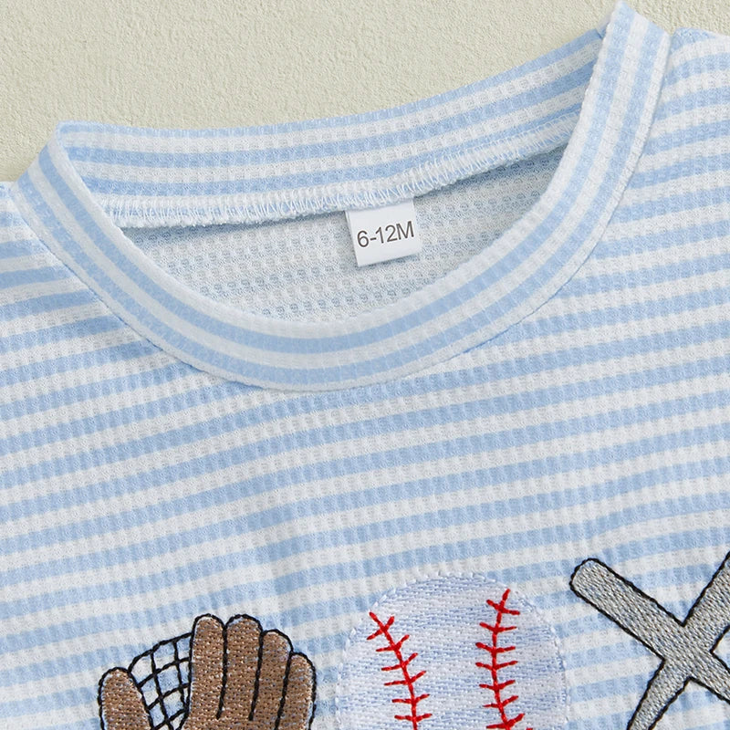 2-Piece Boys' Striped Baseball Embroidery Shorts Set