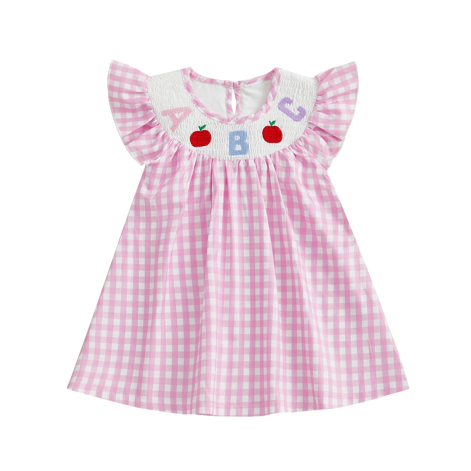 ABC Apple Embroidery Plaid Dress