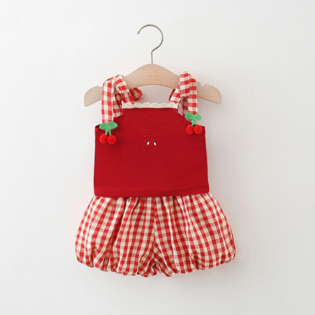 Baby Girl Cherry Plaid Summer Outfit