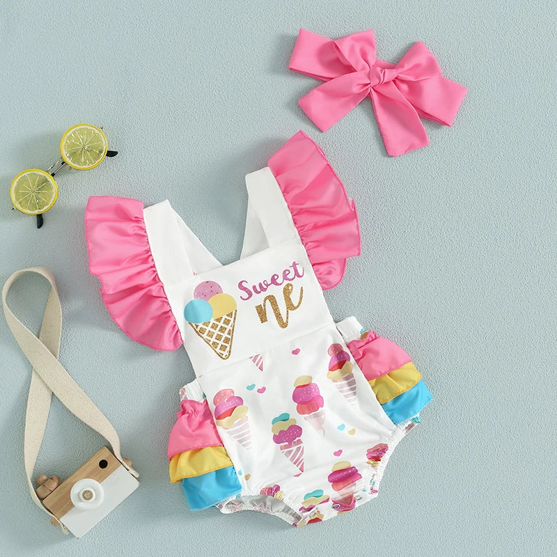 Sweet Ice Cream Baby Girl Romper