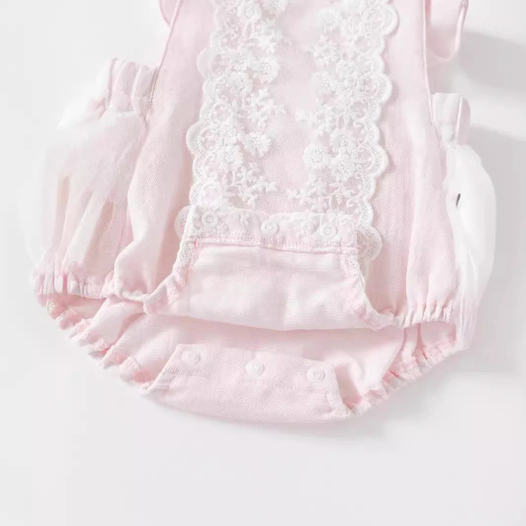 Baby Girl Flying Sleeve Cotton Lace Splicing Romper